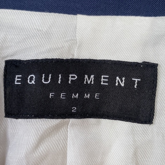 Equipment Femme White & Navy Wool-Blend Blazer Jacket | Size 2 - Picture 11 of 15